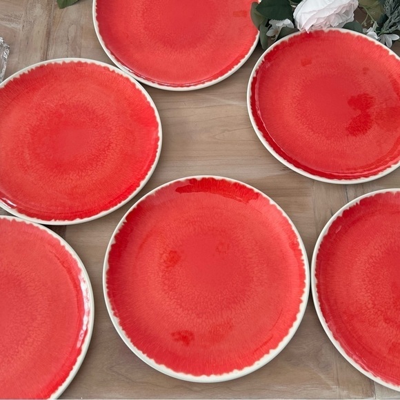 Pier One Melamine Plate Set of 6 Orange 10.75in Dinner Ware Reusable Tablescape - Picture 2 of 5